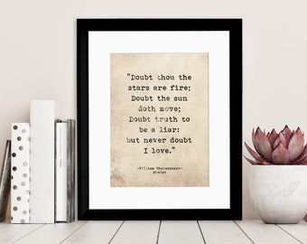 Romantic Quote Poster. Doubt Thou the Stars are Fire. Shakespeare Hamlet Literary Print For School, Library, Office or Home