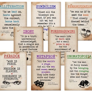 Carteles de términos literarios. Paquete de aula con descuento. Impresión de cita literaria. Papel Fine Art, Laminado o Enmarcado. Varios tamaños disponibles.
