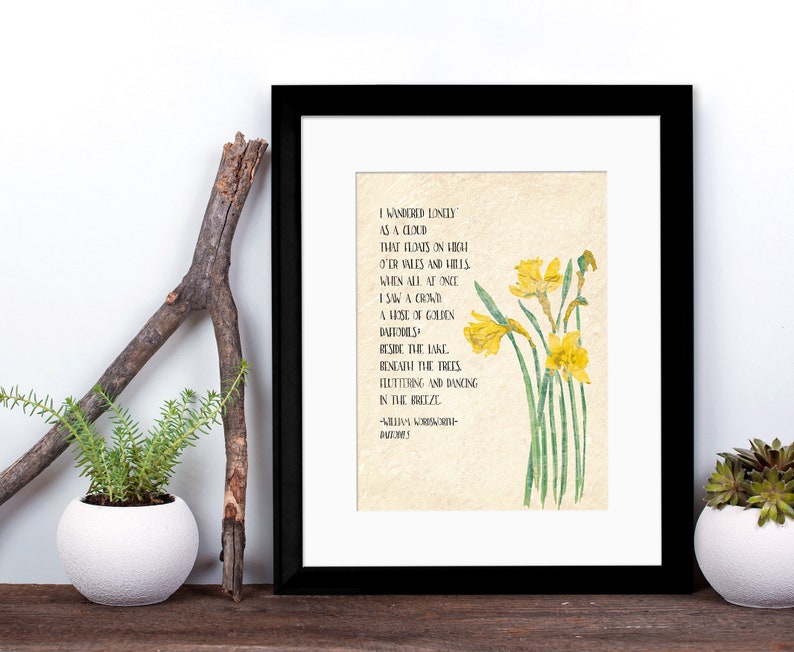 Golden Daffodils William Wordsworth Inspirational Literary Quote. Available Fine Art Paper, Laminated or Framed. Multiple Sizes. image 1