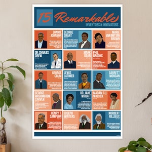 Inventores e innovadores negros, póster artístico inspirador de personas de color. VAPOR/TALLO