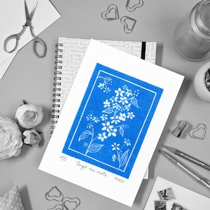 Forget-Me-Nots Flower Block Print: Limited Edition Linocut Art