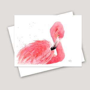 Pink Flamingo Bird Printed Watercolor Greeting Card - Birthday - Hello - Wedding Anniversary - Just Because - Thinking of You - Baby Shower