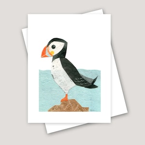 Atlantic Puffin Greeting Card: Mixed Media Collage Art Print