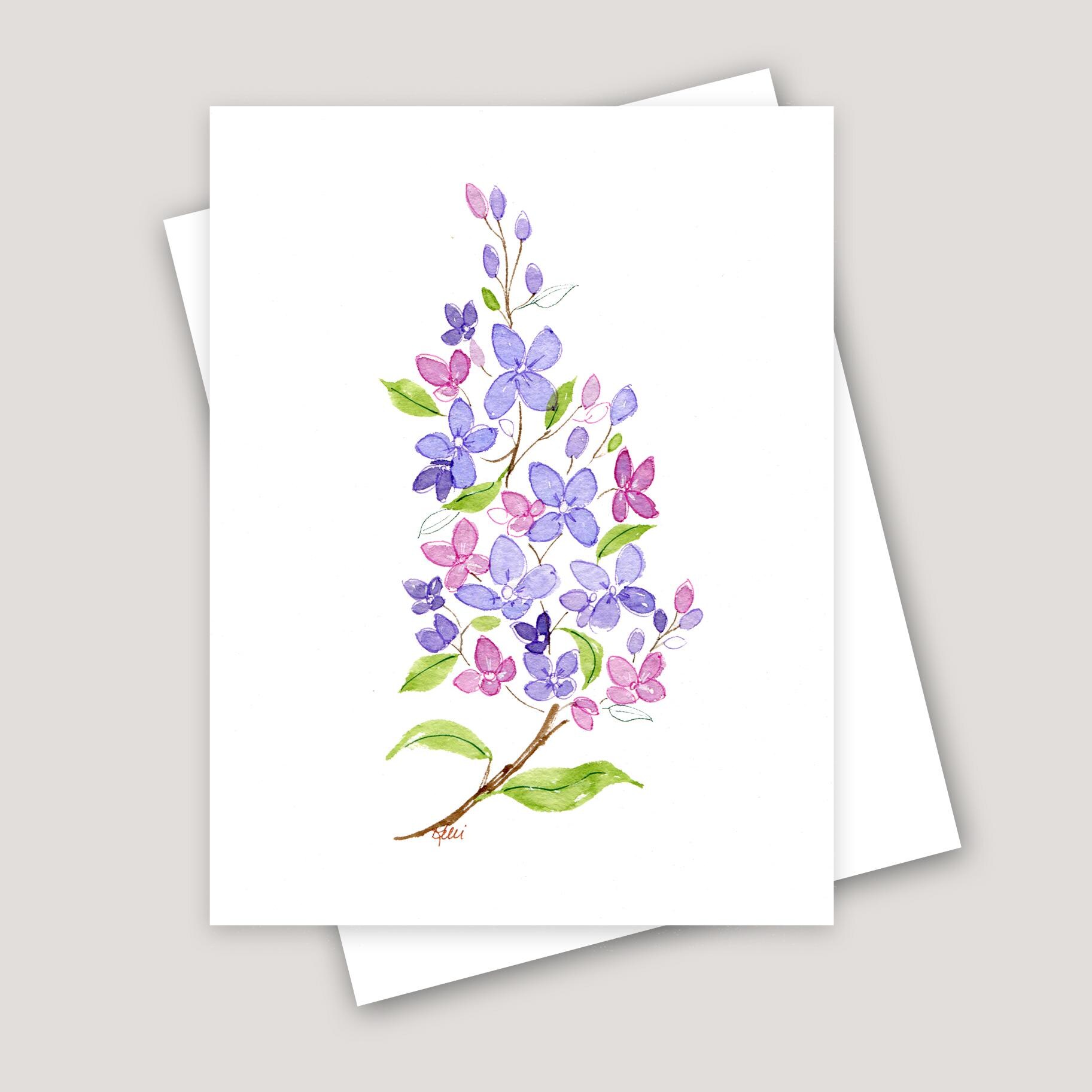 Lilac Flowers Watercolor Greeting Card: Botanical Art Print - Etsy