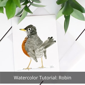 American Robin Watercolor Painting Tutorial: Bird Art (Digital Download)