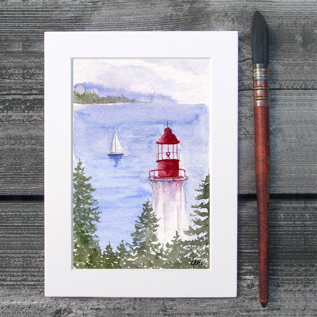 Original Watercolor Lighthouse Painting – Coastal Seascape Art (4x6 ...