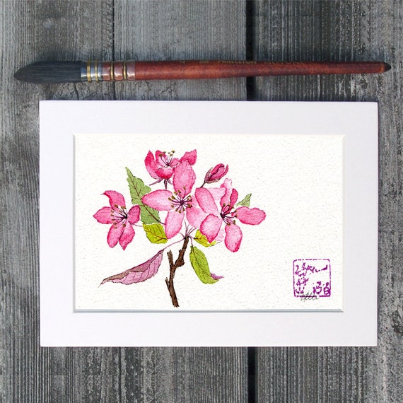 Art & Collectibles Apple Blossoms Original Watercolor and Ink Painting ...