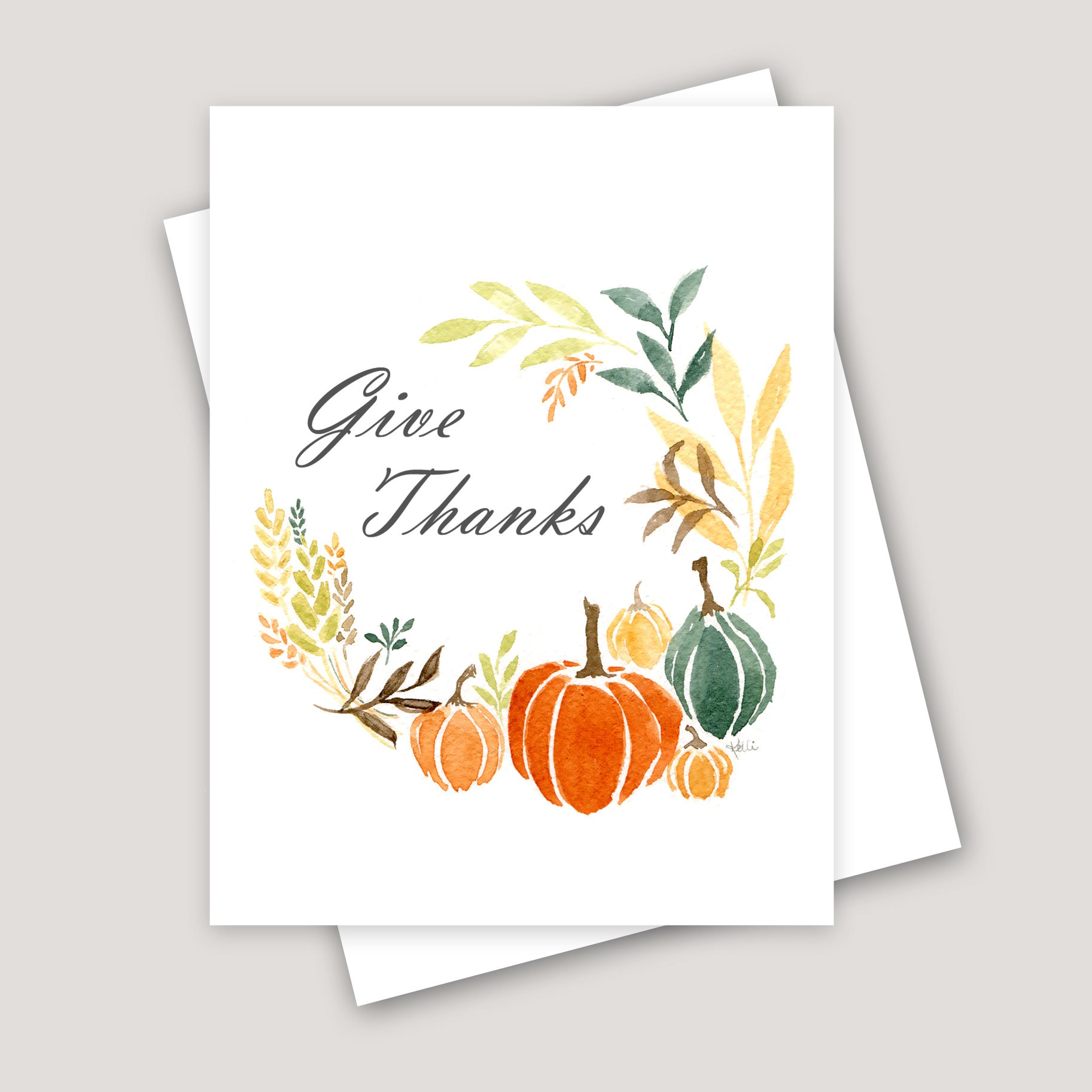 Thanksgiving Watercolor Greeting Card Printed Holiday