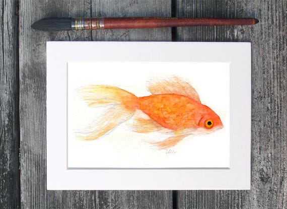 Goldfish Original Watercolor Painting Fish Sea Underwater | Etsy