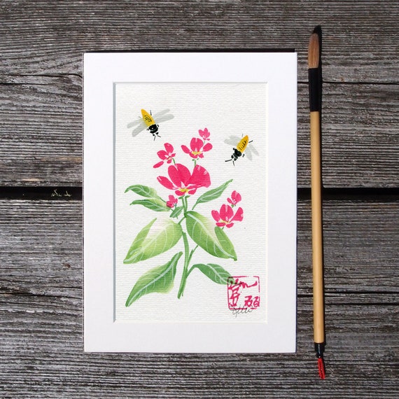 Art & Collectibles Apple Blossoms Original Watercolor and Ink Painting ...