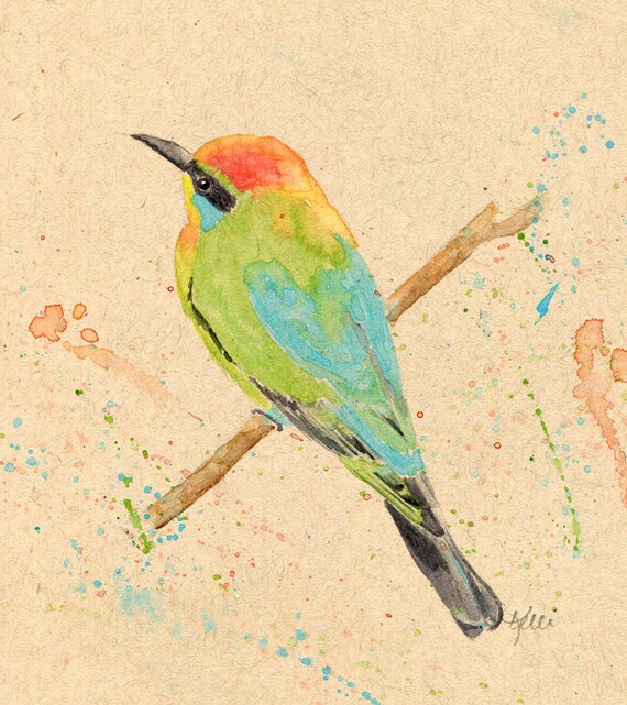 Original Watercolor Bird Painting Rainbow Bee Eater Etsy