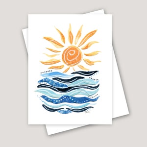 Sun and Waves Printed Greeting Card - Landscape Mixed Media Collage Nature Art Print - Birthday Just Because Thinking of You Solar Eclipse