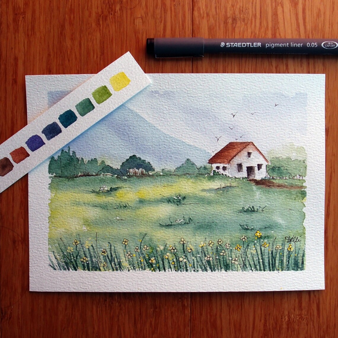Original Watercolor Landscape Painting Farm House Trees - Etsy