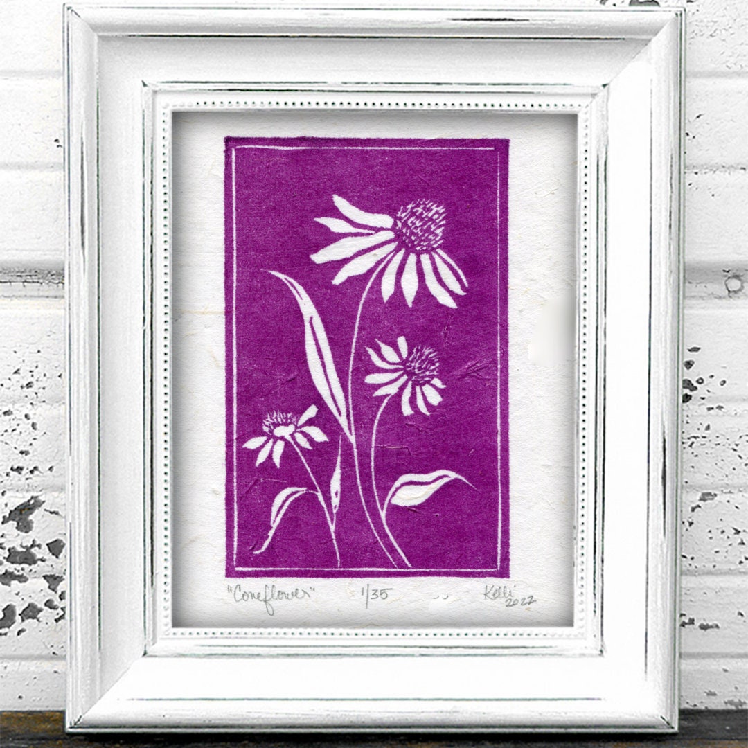 Coneflower Limited Edition Block Print Echinacea Botanical Flower
