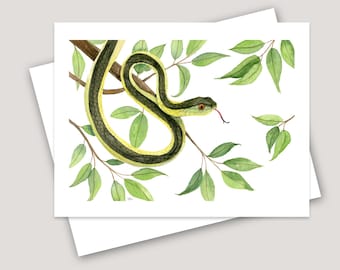 Friendly Garter Snake Watercolor Greeting Card: Whimsical Nature Art Print