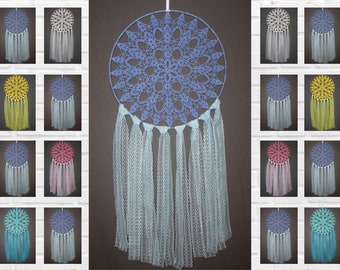 Large Blue Dream Catcher, Babyshower Gift, Crochet Wall Decor, Boho Bedroom Decor
