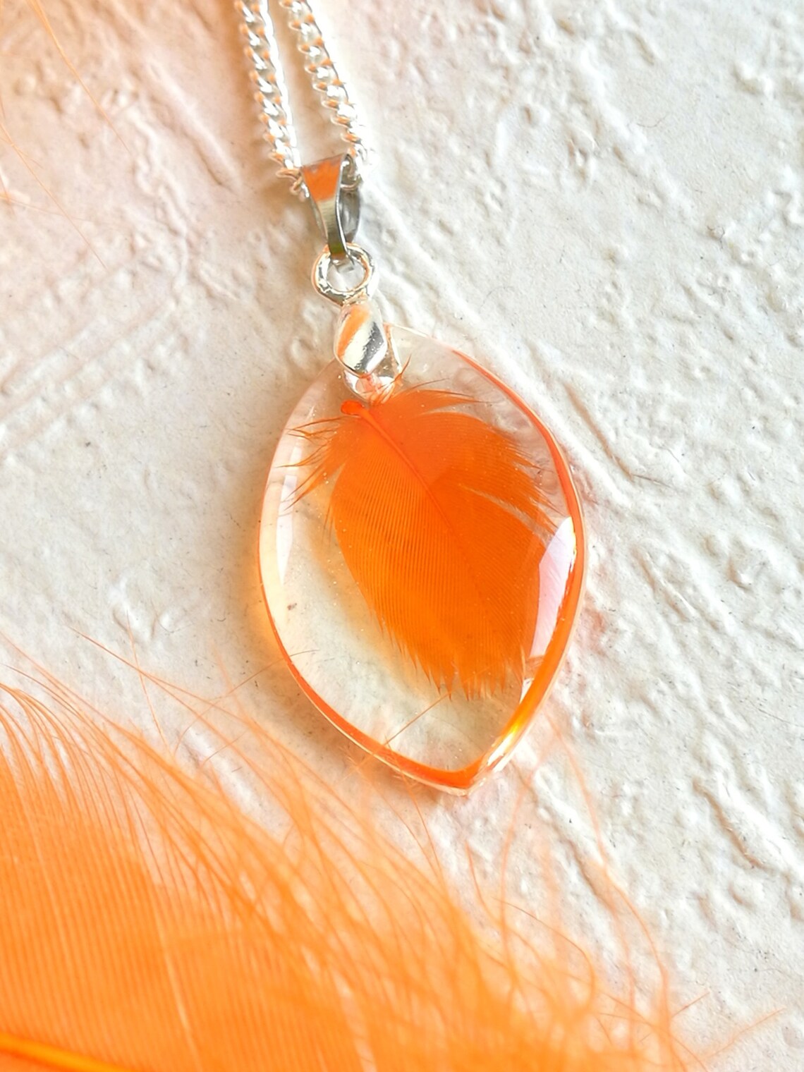 Real Feather Pendant Resin Necklace Wild Nature Jewelry Etsy