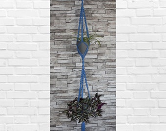 Macrame Double Plant Holder, Cotton Plant Hanger, Hanging Planter, Woven Wall Hanging