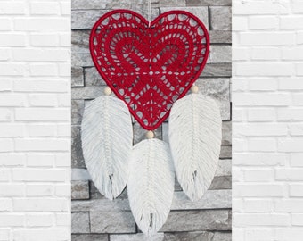 Heart Dream Catcher, Crochet Wall Hanging, Heart Dreamcatcher, Boho Bedroom Decor