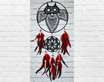 Crochet Owl Dreamcatcher, Doily Dream Catcher, Décoration murale de chambre à coucher