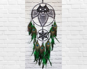 Owl Feather Dreamcatcher, Boho Dream Catcher, Crochet Wall Decor