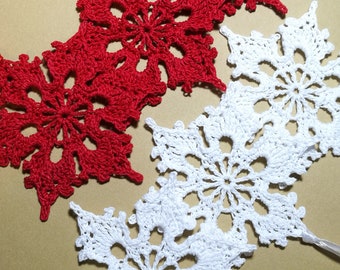 Fiocchi di neve all'uncinetto, decorazioni per albero di Natale, set di 6, decorazioni rustiche per le vacanze, ornamenti di fiocchi di neve