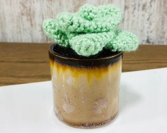Rose Gold Crystalline Pot with Crochet Succulent