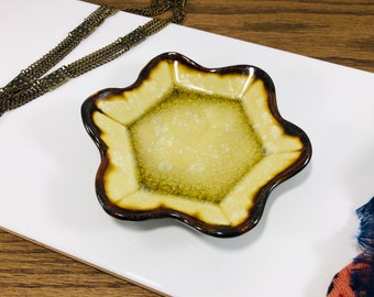 Pale Yellow Handmade Ceramic Trinket Dish 5" / Jewelry Dish / Hexagon Tray