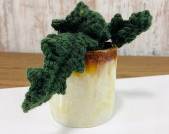 White with Gold Crystalline Pot with Crochet Succulent