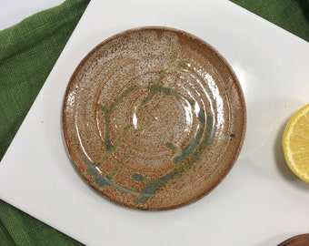 Green and Speckled Cream Spoon Rest / Handmade Dish