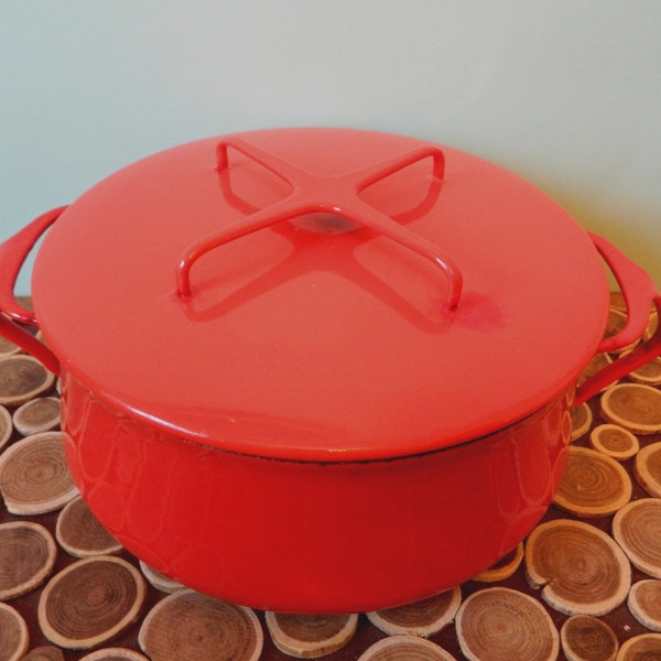 Casserole - Dansk Kobenstyle - IHQ - Jens Quistgaard - Red Orange Enamel - Danish Midcentury Modern Vintage