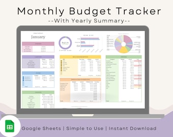 Basic Budget Template for Google Sheets | Monthly Budget Tracker with Yearly Overview