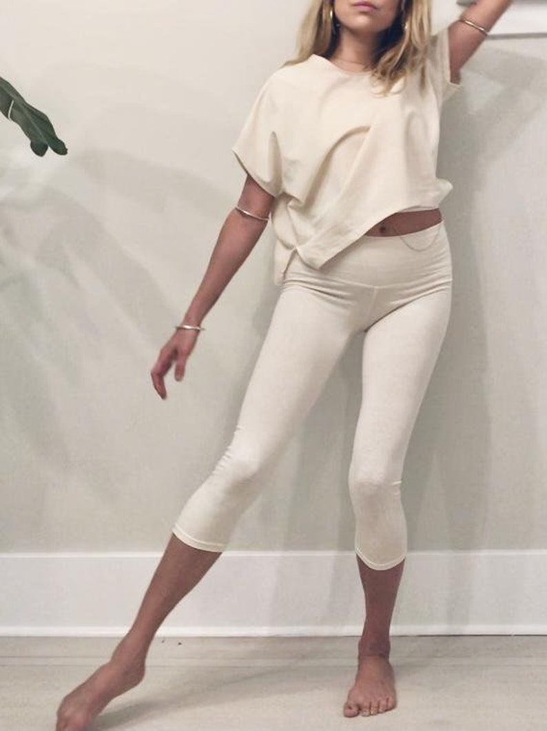 Capri Hemp, Organic Cotton BASE LAYER Leggings Thin Fabric Cream