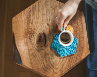 Drink Table, Side Table, Small Coffee Table, Bedside Table, Hand Crafted Wood Table, Modern Rustic Coffee Table, End Table, Hexagon Table