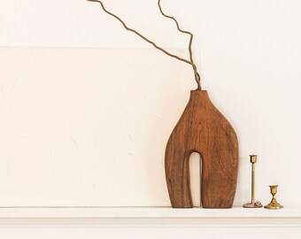 Minimalist mantel decor ~ wood vase for modern home