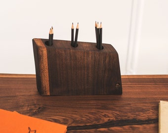 Wooden Pen Holder, Minimalist Office Gift, Rustic Pencil Holder, Wood Brushes Holder, Rustic Modern Pen Tray, Ikebana Holder, Mid Century