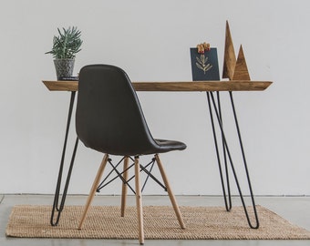 Live Edge Desk, Computer Desk, Rustic Desk, Reclaimed Wood Furniture, Industrial Writing Desk, Solid Wood Desk, Hand Made Raw Edge, Hairpin