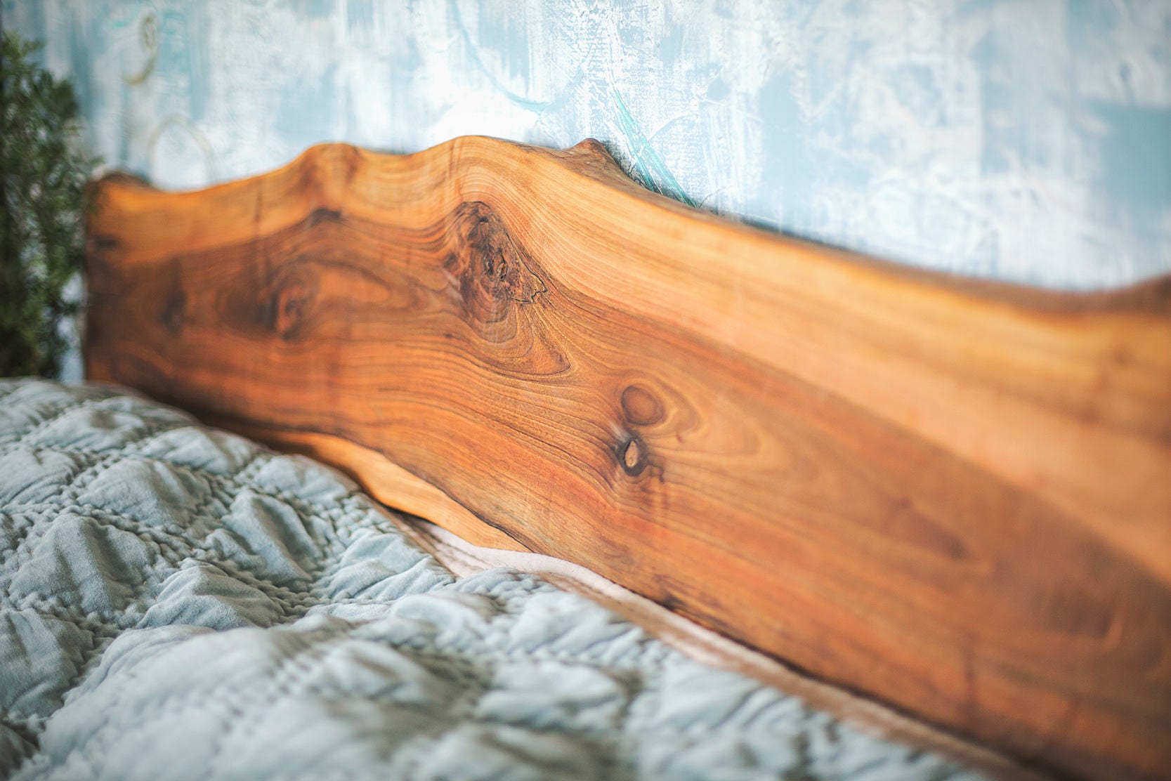 Raw edge wood headboard deals