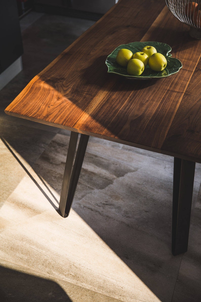 Live Edge Table, Warm Wood Dining Table, Outdoor Patio, Hand Crafted Wood Table, Rustic Walnut Table,Hairpin Kitchen Table, Natural Raw Edge 