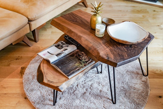 Mesas auxiliares Live Edge, mesas anidadas de madera, juego de mesas de  centro de 2, mesa que ahorra espacio, casa de campo moderna, mesa rústica  Raw Edge, madera maciza -  España