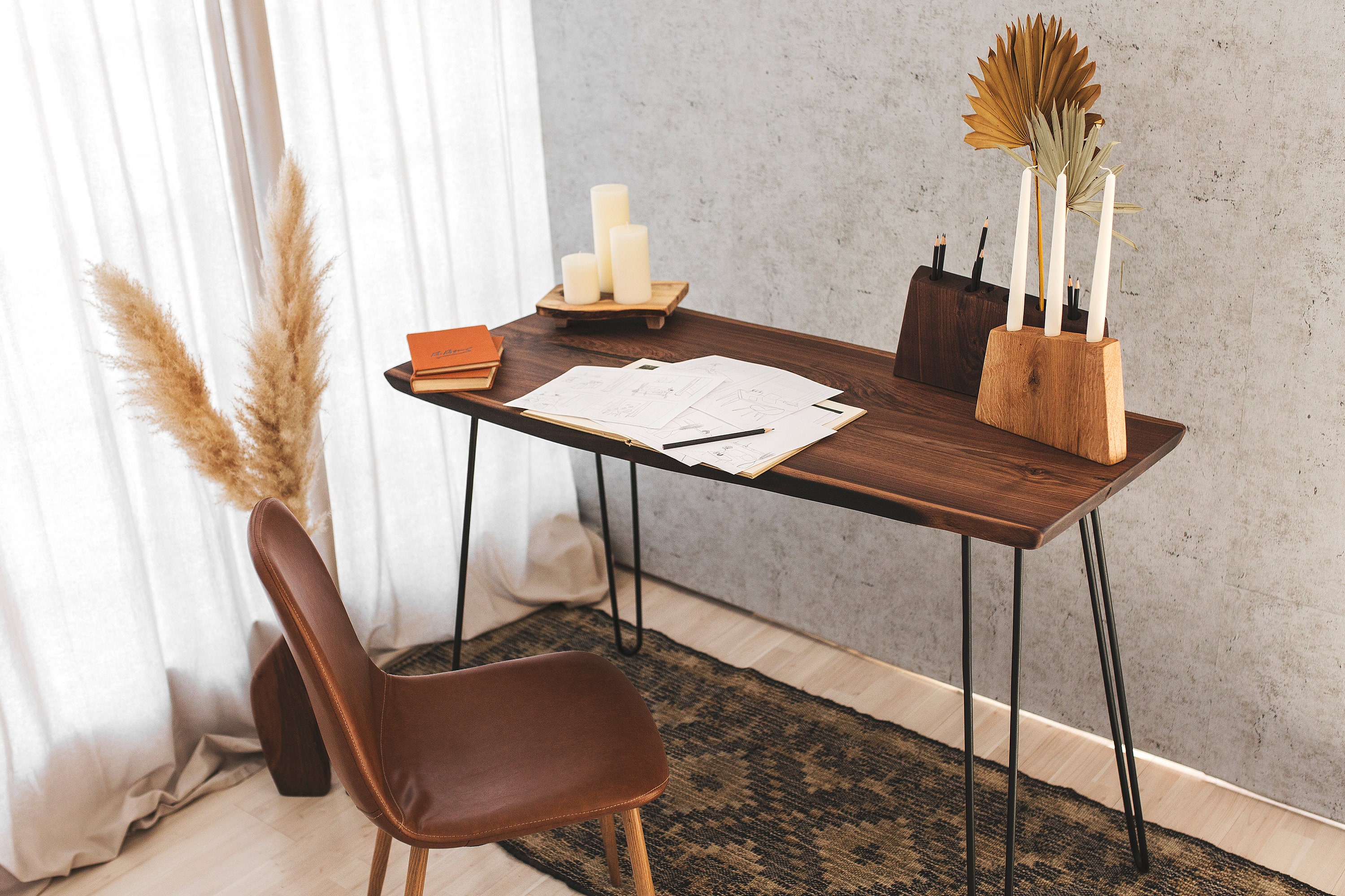 Wood Writing Desk Modern Farmhouse Home Desk Solid Wood Desk