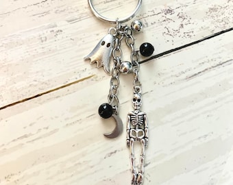Keychain, Phoebe, ghost, moon, skeleton, black, stranger in the alps, punisher