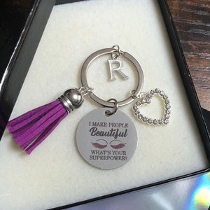 Personalisierte Anfang Charme Buchstabe Lash Tech Kosmetikerin Schlüsselring Strass Herz Andenken Wimpern Jede Farbe Quasten Geschenk Box Tasche Danke