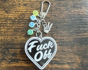 A RUDE key ring charm set F*** Off angry mad fed up one finger word charms quirky humorous fun novelty keepsake gift any occasion emoji bead