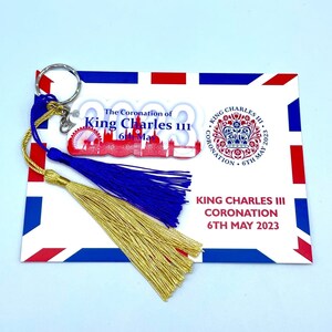 KING CHARLES III porte-clés pendentif à breloque 2023 emblème forme Big Ben London Eye Tower Bridge photos souvenir carte-cadeau couronnement célébration