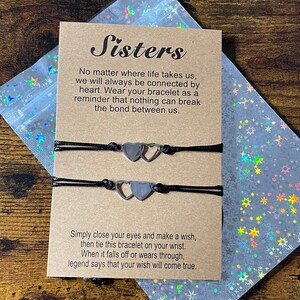 Braccialetto con ciondolo a forma di cuore SISTERS Make A Wish, ricordo, regalo reciproco, cordino in pelle, borsa regalo con cartoncino, compleanno, Natale, 2, 3, 4 sorelle