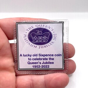 MEMORY Lucky Old Sixpence Coin Vier de Queen's Platinum 70th Jubilee Gift Keepsake Purple Organza bag Wallet Purse Gift Uk 1952 2022