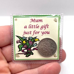 Moeda de Sixpence da sorte para um membro da família Presente para sorte dentro de um cartão ou bolsa lembrança saco de organza mãe nan tia irmã aniversário dia das mães