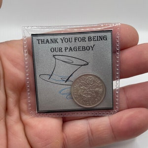Merci d’être notre pageboy meilleur homme, etc. cadeau souvenir de mariage pour garder la pièce porte-bonheur de six pence pour le portefeuille