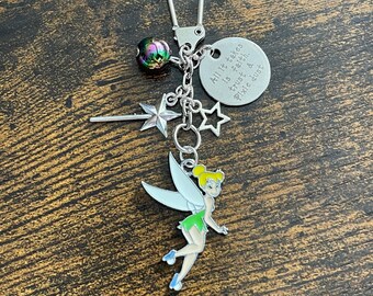 Disney Inspired TINKER BELLE Fairies All It Takes Is Faith Trust & Pixie Dust Key Ring Or Bag Charm Set Wand Stars Gift Box Bag Fun Novelty